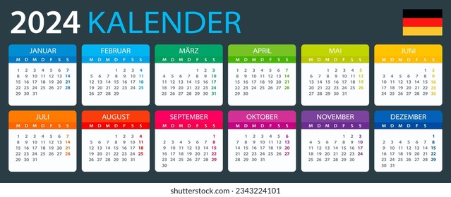 Vector template of color 2024 calendar - German version