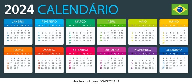 Vector template of color 2024 calendar - Brazilian version