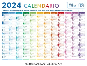 Vector template of color 2024 calendar - Italian version