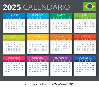 Plantilla de Vector de calendario 2025 - Versión Brasileña