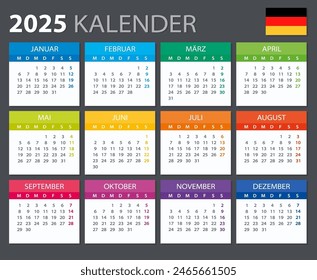 Vector template of color 2025 calendar - German version