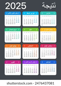 Vector template of color 2025 calendar - Arabic version
