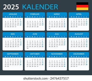 Vector template of color 2025 calendar - German version