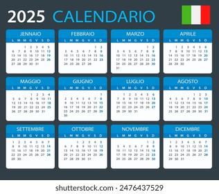 Vector template of color 2025 calendar - Italian version