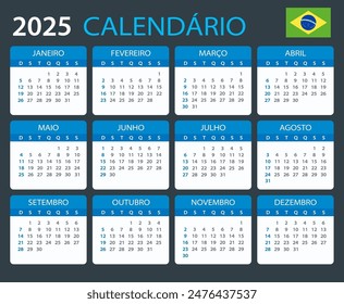 Vektorgrafik Vorlage des Farbkalenders 2025 - Brasilianische Fassung