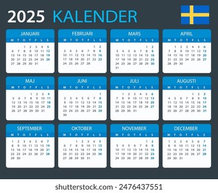 Vector template of color 2025 calendar - Swedish version