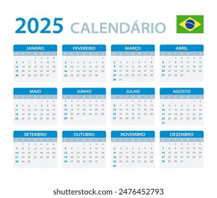 Plantilla de Vector de calendario 2025 - Versión Brasileña