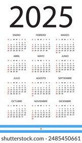 Vector Plantilla de calendario 2025 - Versión Argentina