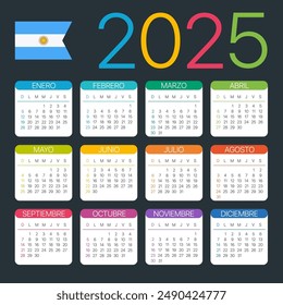 Vector template of color 2025 calendar - Argentinian version