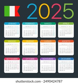 Vector template of color 2025 calendar - Italian version