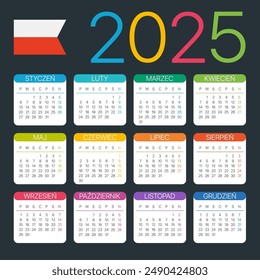 Vector template of color 2025 calendar - Polish version