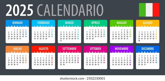 Vector Plantilla de color Calendario 2025 - versión italiana