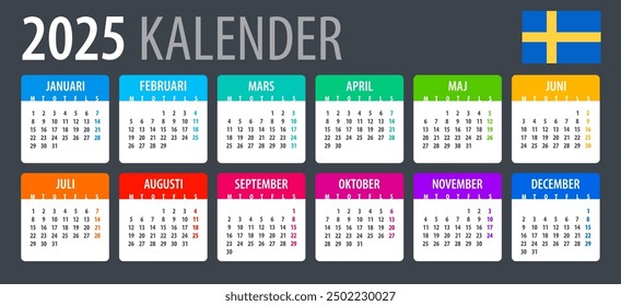 Vector template of color 2025 calendar - Russian version