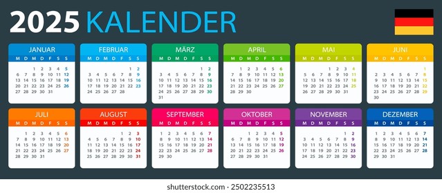 Vector template of color 2025 calendar - German version