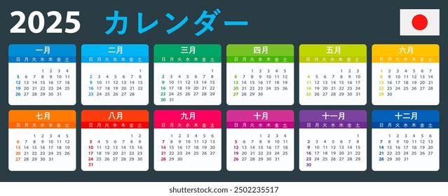 Vector Plantilla de color Calendario 2025 - versión japonesa