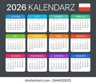 Vector Plantilla de color Calendario 2026 - Versión polaca