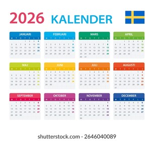 Vector template of color 2026 calendar - Russian version