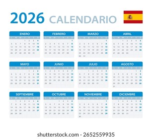 Modelo vetorial do calendário de cores 2026 - versão em espanhol - Espanha