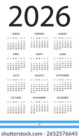 Vector Plantilla de color Calendario 2026 - Versión argentina