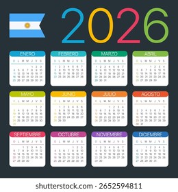 Vector template of color 2026 calendar - Argentinian version