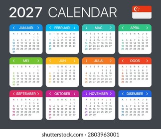 Vector template of color 2027 calendar - Singaporean version