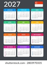 Vector template of color 2027 calendar - Singaporean version