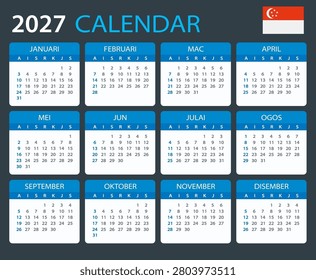 Vector template of color 2027 calendar - Singaporean version