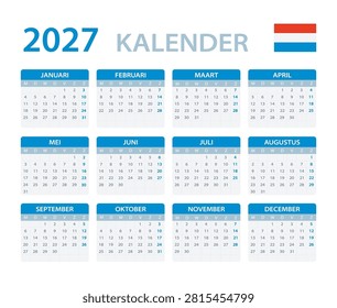 Vector template of color 2027 calendar - Dutch version