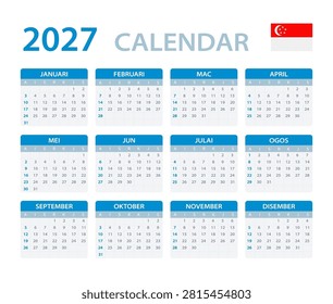 Vector template of color 2027 calendar - Singaporean version