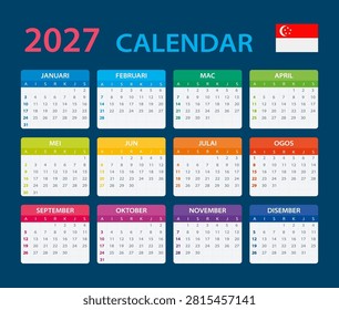 Vector template of color 2027 calendar - Singaporean version