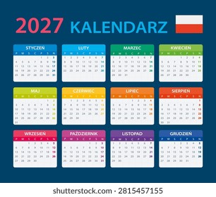 Vector template of color 2027 calendar - Polish version