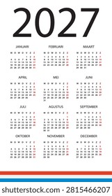 Vector template of color 2027 calendar - Dutch version