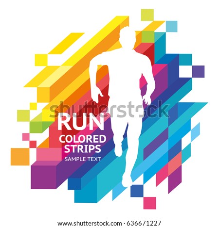 Vector template colored emotions strips running man design, banner, web