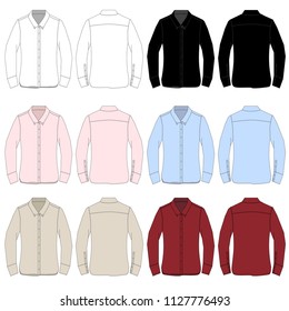 Vector template for colored versions of Ladies Button up Shirts