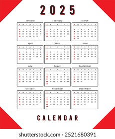 Modelo de vetor do calendário colorido 2025