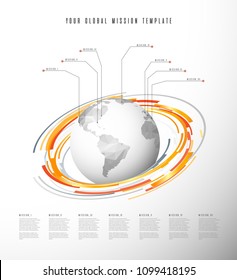 Vector template with colorful circles and your global mission steps.