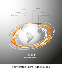 Vector template with colorful circles and your global mission steps.