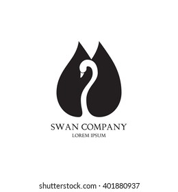 Vector template of company in the form of the silhouette of swan. Vector template of icon of swan isolated on the white background.