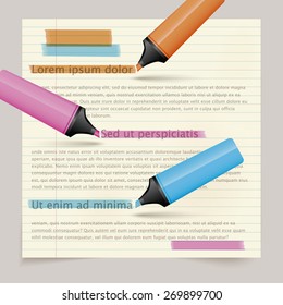 Vector template concept for education or business with highlighters.