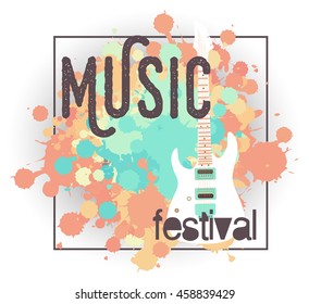 Vector template for a concert poster or a flyer with electric  guitar.