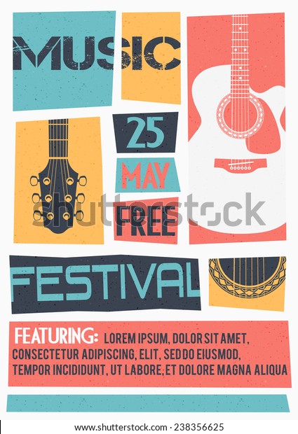 Vector template for a concert poster or a flyer\
featuring an acoustic\
guitar.