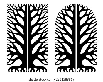 Vector template. Contour silhouette of fabulous tree decor. Cover for furniture or screen