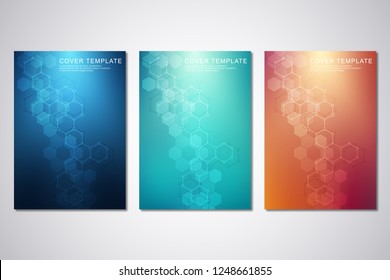 Vector template for cover or brochure, with hexagons pattern and technological background. Abstract geometric texture and hi-tech digital background