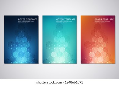 Vector template for cover or brochure, with hexagons pattern and technological background. Abstract geometric texture and hi-tech digital background