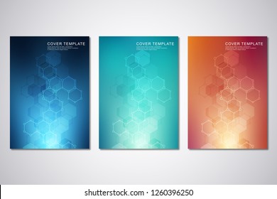 Vector template for cover or brochure, with hexagons pattern and technological background. Abstract geometric texture and hi-tech digital background