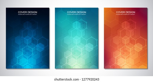 Vector template for cover or brochure, with hexagons pattern and technological background. Abstract geometric texture and hi-tech digital background