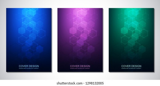 Vector template for cover or brochure, with hexagons pattern and technological background. Abstract geometric texture and hi-tech digital background