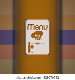 Vector template for the cover page and the restaurant menu with a ribbon for inscription on the background textures or warm colors with a fork, spoon and knife.