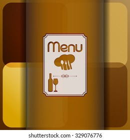 Vector template for the cover page and the restaurant menu with a ribbon for inscription on the background textures or warm colors with a fork, spoon and knife.