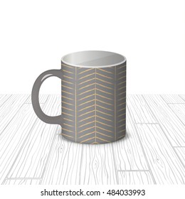 Vector template cup design with textures made of hand drown line on a gray background. Seamless pattern is in the swatches palette.